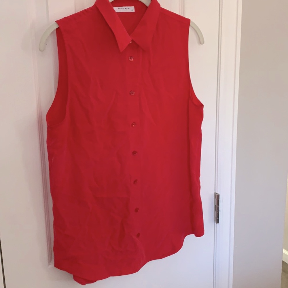Equipment silk button up sleeveless top